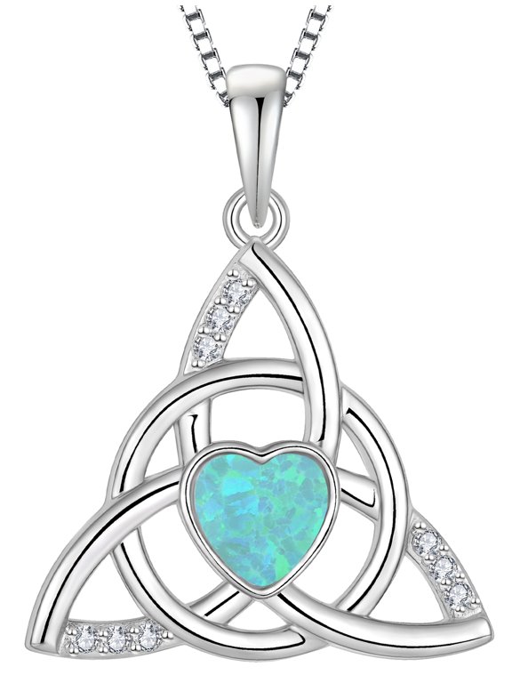 Celtic Knot Necklace Created Green Opal Pendant Necklace Jewelry for Women Sterling Silver Trinity Nnot Necklace Triangle