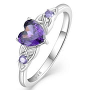 VESITIM Celtic Knot Rings for Women 925 Sterling Silver Promise Ring for Her Wedding Engagement Band Heart Birthstone Created Amethyst Jewelry Gift Size 8