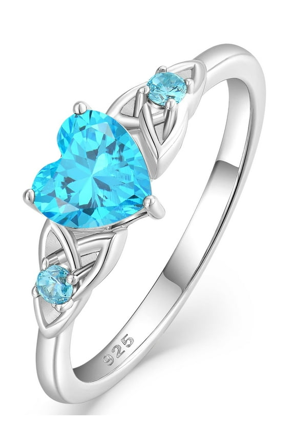 Celtic Knot Rings for Women 925 Sterling Silver Promise Ring for Her Wedding Engagement Band Heart Birthstone Created Aquamarine Jewelry Gift Size 9