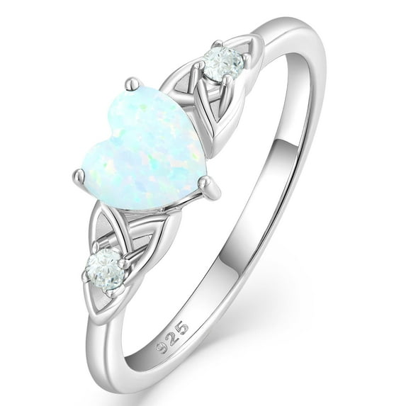 VESITIM Celtic Knot Rings for Women 925 Sterling Silver Promise Ring for Her Wedding Engagement Band Heart Birthstone Created Opal Jewelry Gift Size 6