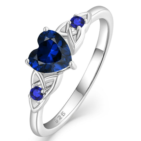 VESITIM Celtic Knot Rings for Women 925 Sterling Silver Promise Ring for Her Wedding Engagement Band Heart Birthstone Created Sapphire Jewelry Gift Size 5