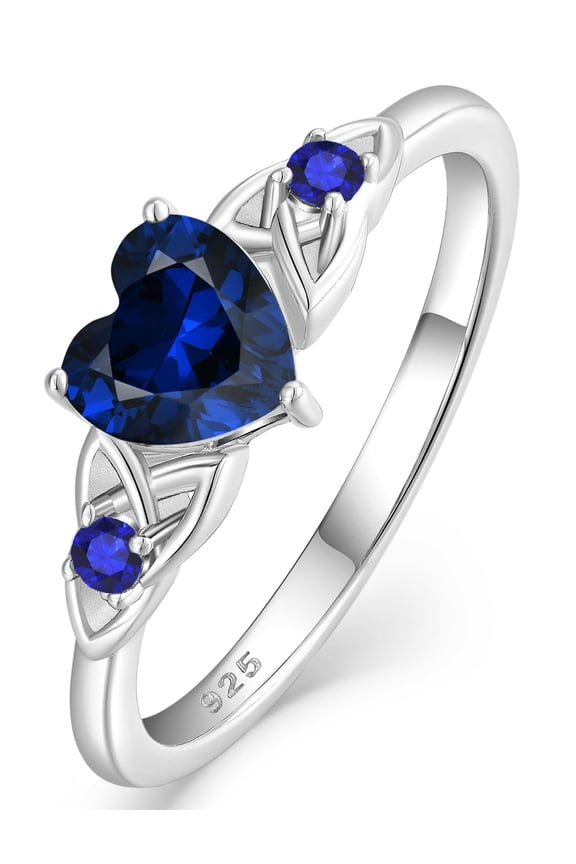 Celtic Knot Rings for Women 925 Sterling Silver Promise Ring for Her Wedding Engagement Band Heart Birthstone Created Sapphire Jewelry Gift Size 5