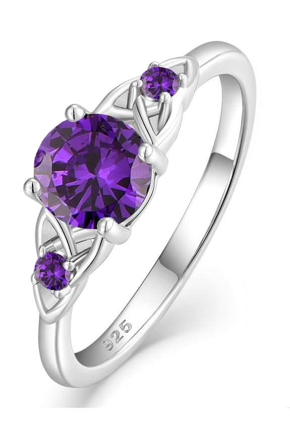 Celtic Knot Rings for Women 925 Sterling Silver Promise Ring for Her Round Birthstone Created Amethyst Wedding Engagement Band Jewelry Gift Size 9
