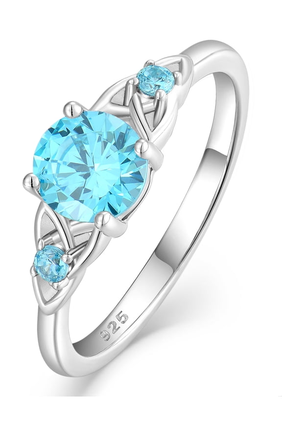 Celtic Knot Rings for Women 925 Sterling Silver Promise Ring for Her Round Birthstone Created Aquamarine Wedding Engagement Band Jewelry Gift Size 9