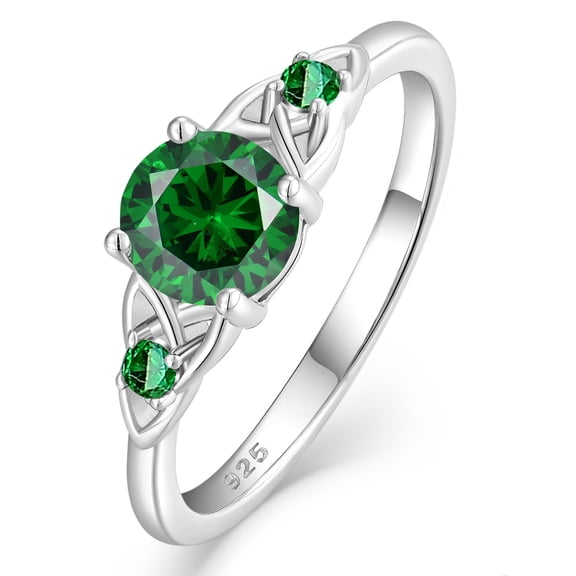 VESITIM Celtic Knot Rings for Women 925 Sterling Silver Promise Ring for Her Round Birthstone Created Emerald Wedding Engagement Band Jewelry Gift Size 8