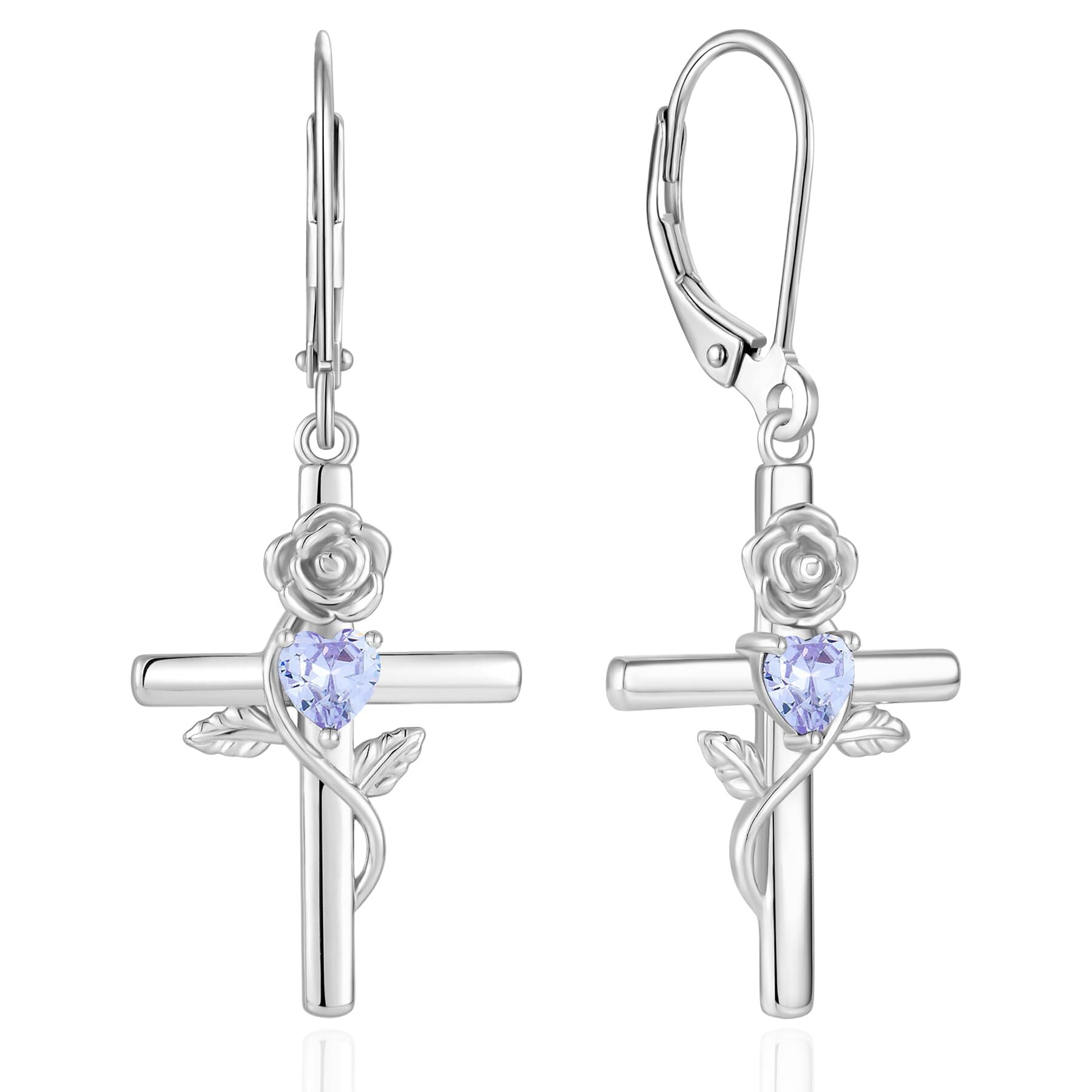 VESITIM Cross Earrings for Women Rose Flower Earring 925 Sterling
