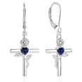 thumbnail image 1 of VESITIM Cross Earrings for Women Rose Flower Earring 925 Sterling Silver Dangle Drop Religious Jewelry Gift with Heart Created Sapphire Birthstones, 1 of 7