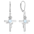 thumbnail image 1 of VESITIM Cross Earrings for Women Rose Flower Earring 925 Sterling Silver Dangle Drop Religious Jewelry Gift with Heart White Opal Birthstones, 1 of 7