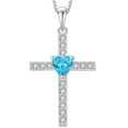 thumbnail image 1 of VESITIM Cross Necklace 925 Sterling Silver Religious Pendant for Women Heart Shaped Created Aquamarine March Birthstone Jewelry Gifts, 1 of 7