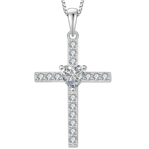 925 Cubic Zirconia Sterling Silver Cross Pendant Necklace, Religious Gift For shops Both Men And Women