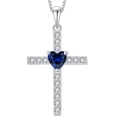 thumbnail image 1 of VESITIM Cross Necklace 925 Sterling Silver Religious Pendant for Women Heart Shaped Created Sapphire September Birthstone Jewelry Gifts, 1 of 7