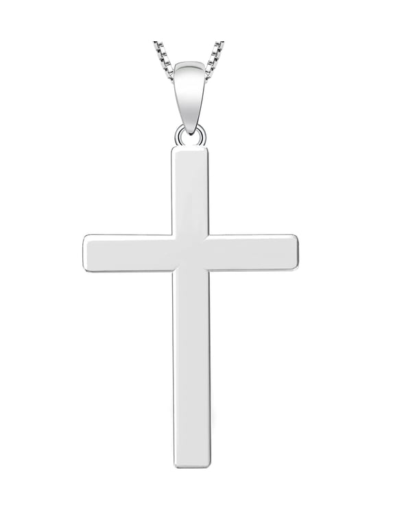 Cross Necklace for Women Sterling Silver Plain Cross Pendant Necklace 0.98" Simple Jewelry Gifts for Men
