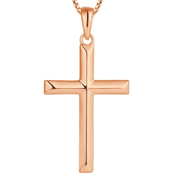 VESITIM Cross Necklace for Women Sterling Silver Plain Cross Pendant Necklace Rose Gold Plated 0.79" Jewelry Gifts for Men