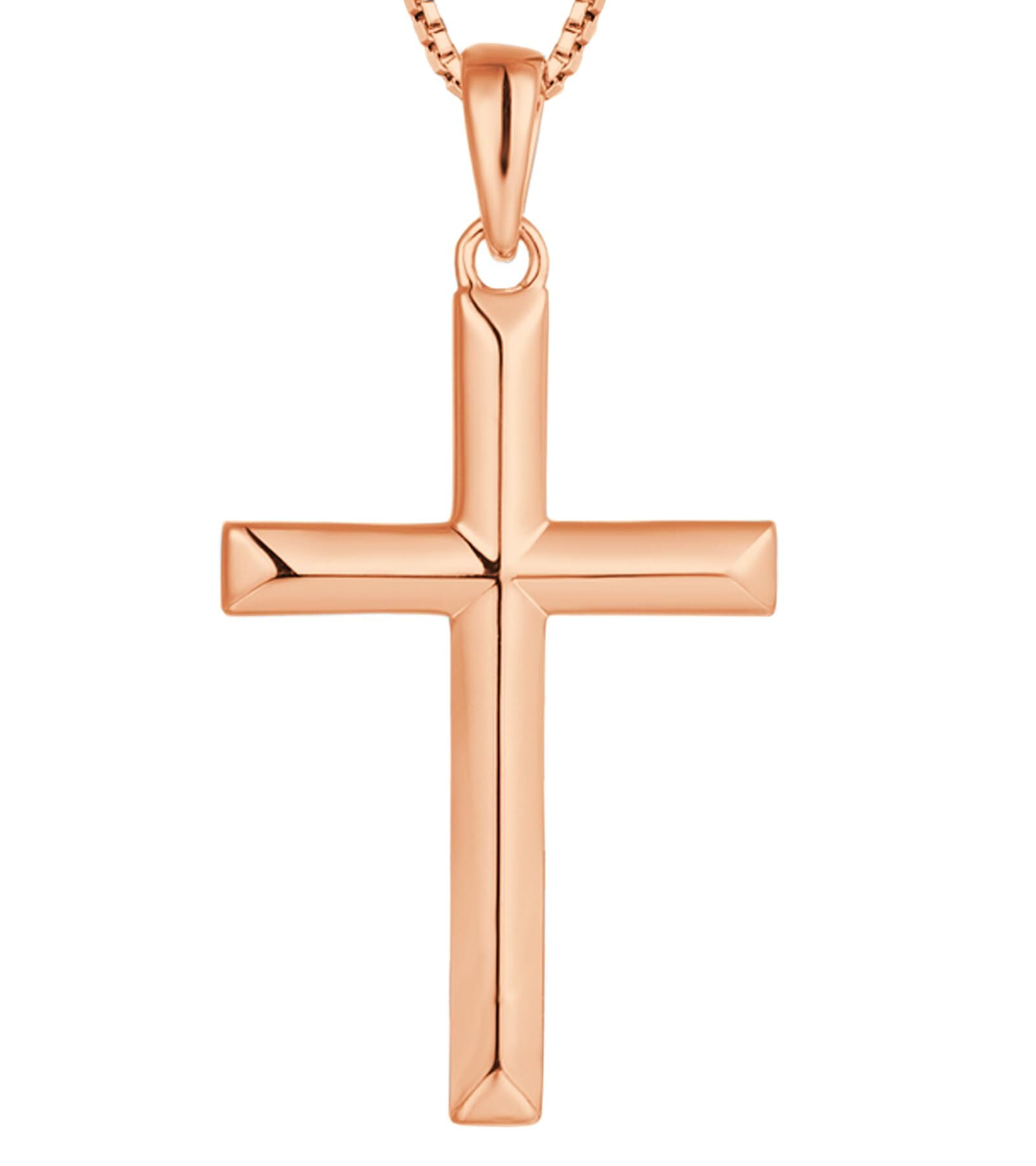 VESITIM Cross Necklace for Women Sterling Silver Plain Cross Pendant Necklace Rose Gold Plated 0.98" Jewelry Gifts for Men