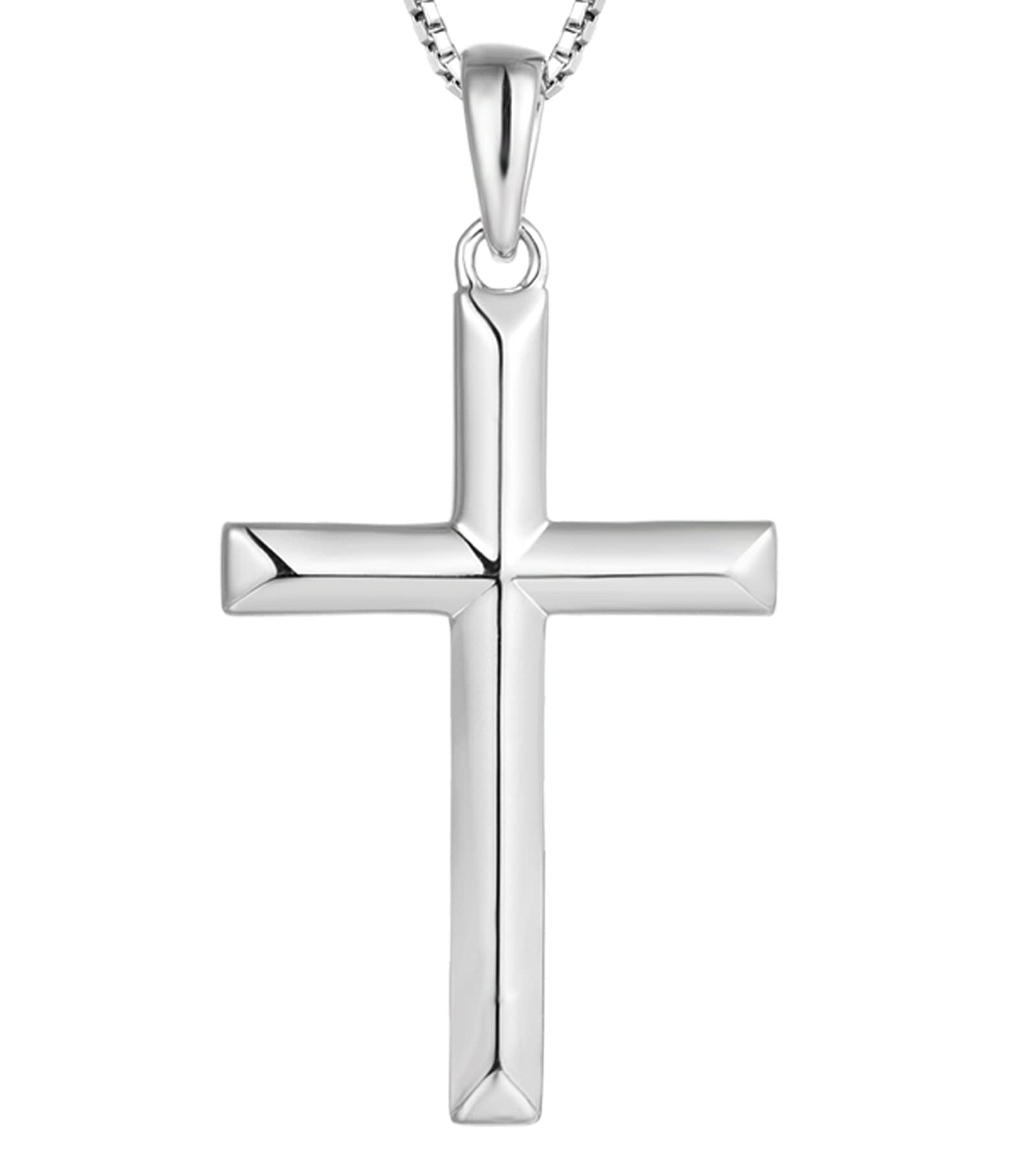 VESITIM Cross Necklace for Women Sterling Silver Plain Cross Pendant Necklace White Gold Plated 0.79" Jewelry Gifts for Men