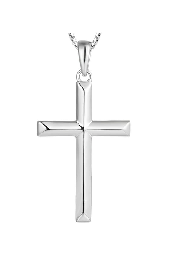 Cross Necklace for Women Sterling Silver Plain Cross Pendant Necklace White Gold Plated 0.98" Jewelry Gifts for Men