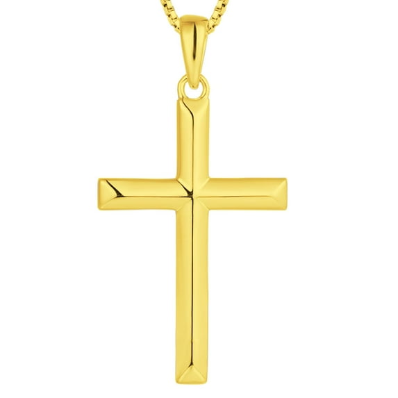 VESITIM Cross Necklace for Women Sterling Silver Plain Cross Pendant Necklace Yellow Gold Plated 0.79" Jewelry Gifts for Men