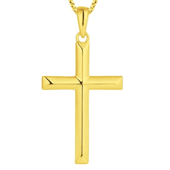VESITIM Cross Necklace for Women Sterling Silver Plain Cross Pendant Necklace Yellow Gold Plated 0.98" Jewelry Gifts for Men