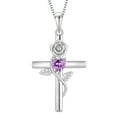 thumbnail image 1 of VESITIM Cross Pendant Necklace Sterling Silver Infinite Rose Flower Necklace Women Faith Jewelry Gift with February Birthstone Created Amethyst, 1 of 7