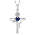 thumbnail image 1 of VESITIM Cross Pendant Necklace Sterling Silver Infinite Rose Flower Necklace Women Faith Jewelry Gift with September Birthstone Created Sapphire, 1 of 7