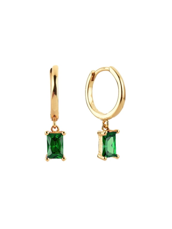 Dainty Gold Birthstone Small Huggie Hoop Dangle Earrings for Women, 14K Gold Plated Mini Earrings Fashion Jewelry Gifts