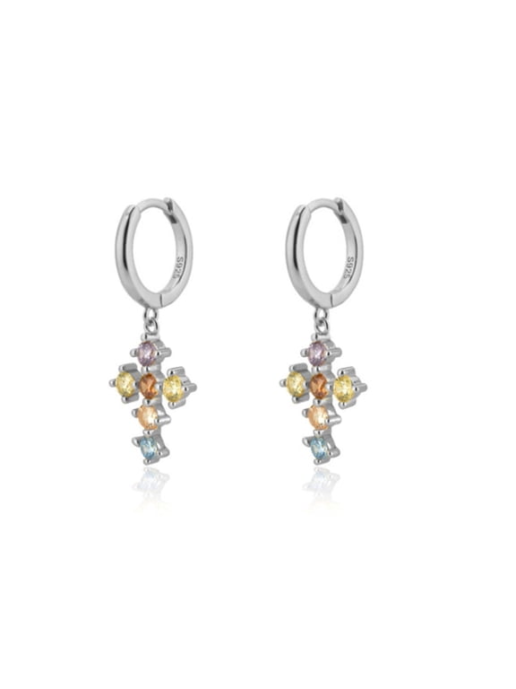 Gold Mini Dangle Cross Earrings for Women, Dainty 14K Gold Plated Cubic Zirconia Small Hoop Cross Earrings Jewelry Gift