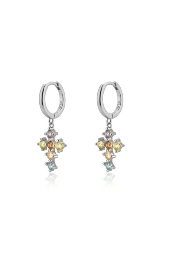 Gold Mini Dangle Cross Earrings for Women, Dainty 14K Gold Plated Cubic Zirconia Small Hoop Cross Earrings Jewelry Gift