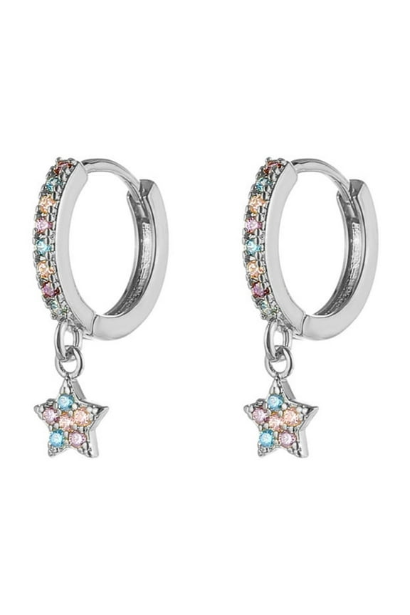 Gold Mini Star Dangle Earrings Drop Dainty Earrings for Women 14K Gold Plated Colorful Zircon Earrings Fashion Jewelry