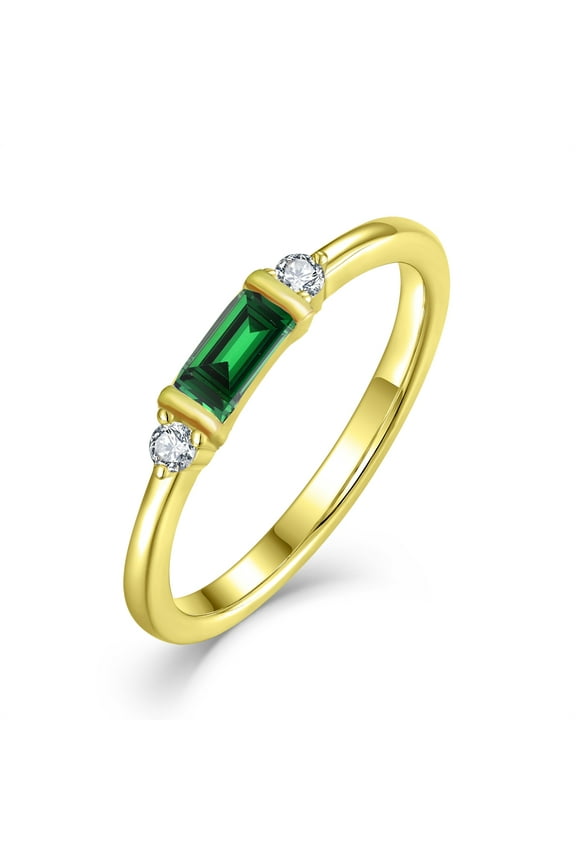 Gold Stackable Rings for Women May Green Emerald Birthstone Promise Ring Dainty 18K Gold Plated Jewelry Gift for Mother Birthday Size 9