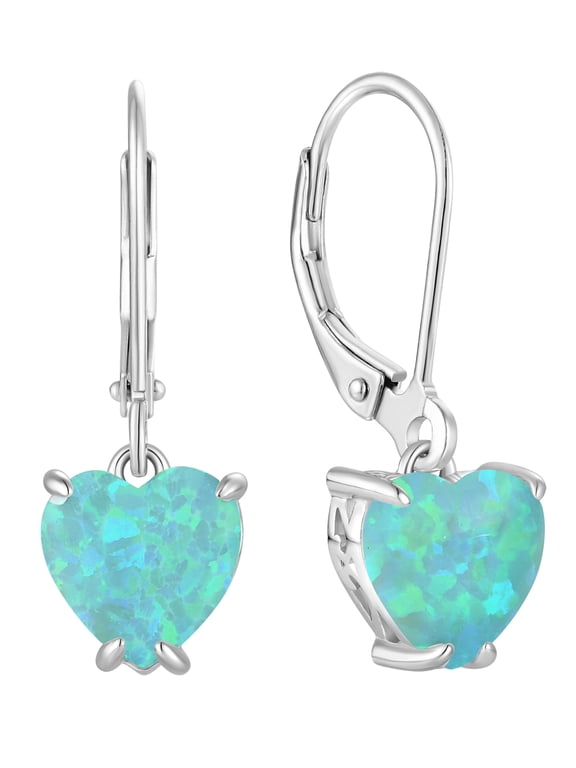 Green Opal Dangle Drop Earrings Women Solitaire Heart Shaped Leverback Earrings 925 Sterling Silver Jewelry Gifts