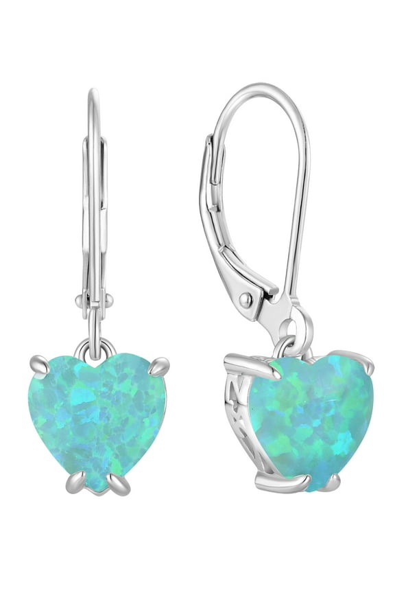 Green Opal Dangle Drop Earrings Women Solitaire Heart Shaped Leverback Earrings 925 Sterling Silver Jewelry Gifts