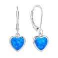 thumbnail image 1 of VESITIM Heart Bezel Set Dangle Drop Earrings 925 Sterling Silver Created Blue Opal Leverback Minimalist Earring for Women Jewelry Gift, 1 of 7
