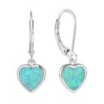 thumbnail image 1 of VESITIM Heart Bezel Set Dangle Drop Earrings 925 Sterling Silver Created Green Opal Leverback Minimalist Earring for Women Jewelry Gift, 1 of 7