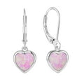 thumbnail image 1 of VESITIM Heart Bezel Set Dangle Drop Earrings 925 Sterling Silver Created Pink Opal Leverback Minimalist Earring for Women Jewelry Gift, 1 of 7