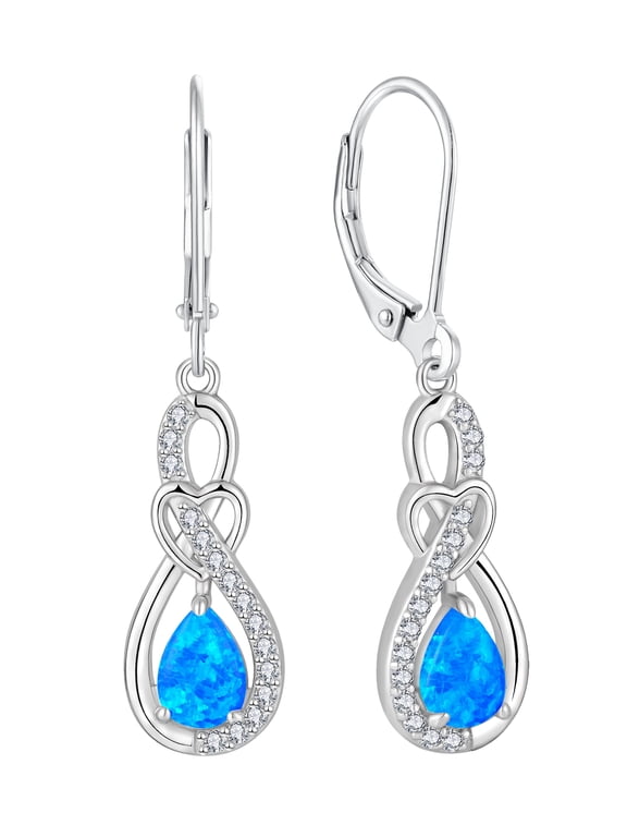 Heart Infinity Earrings Teardrop Dangle Drop Earrings Created Blue Opal Jewelry Gift for Women
