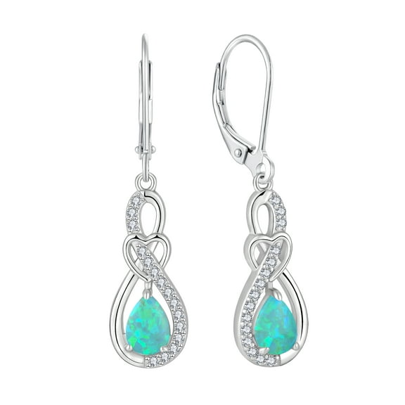 VESITIM Heart Infinity Earrings Teardrop Dangle Drop Earrings Created Green Opal Jewelry Gift for Women