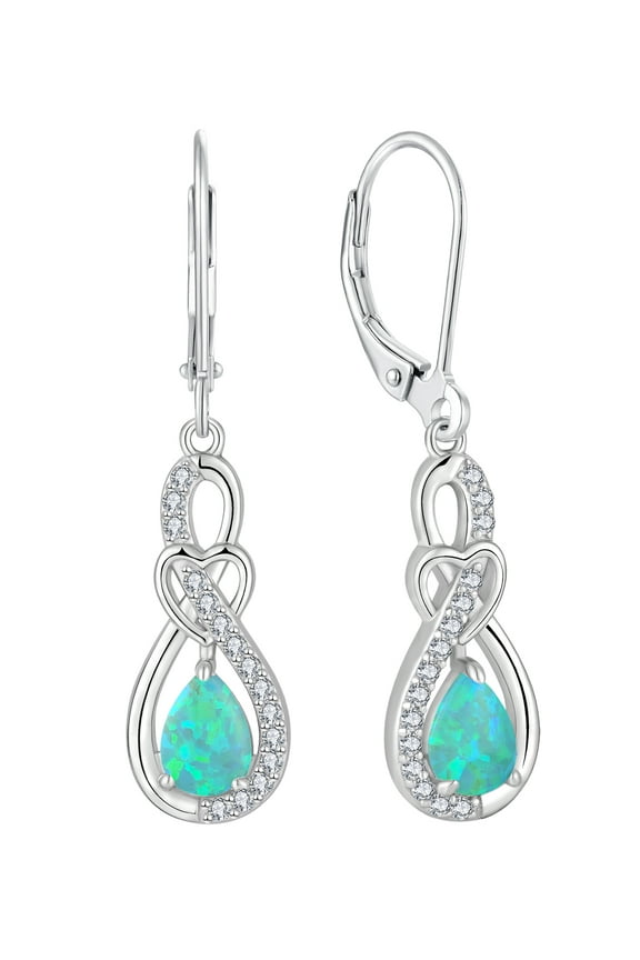Heart Infinity Earrings Teardrop Dangle Drop Earrings Created Green Opal Jewelry Gift for Women