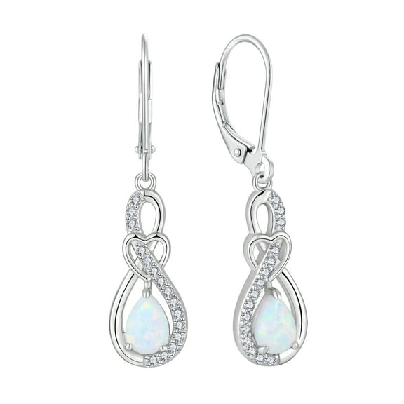 VESITIM Heart Infinity Earrings Teardrop Dangle Drop Earrings Created White Opal Jewelry Gift for Women