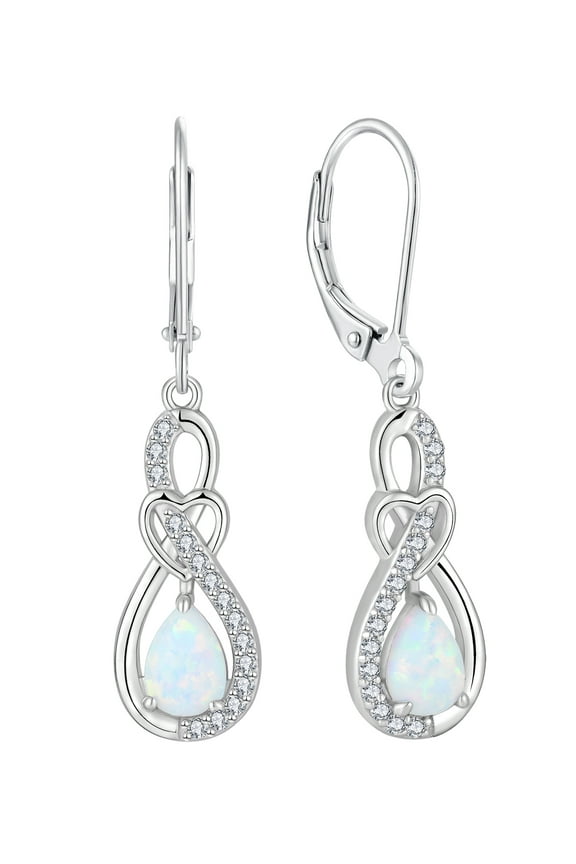 Heart Infinity Earrings Teardrop Dangle Drop Earrings Created White Opal Jewelry Gift for Women
