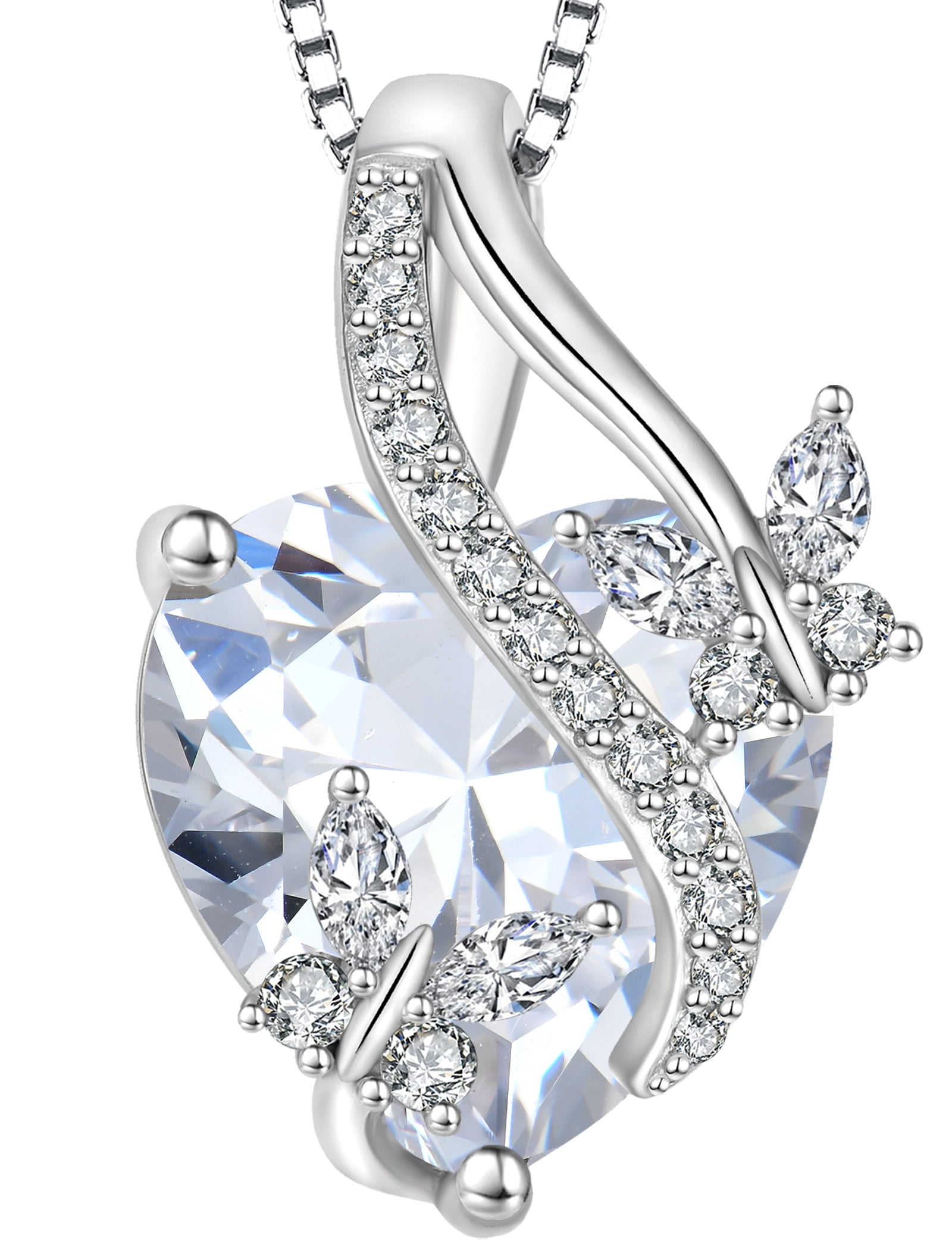 VESITIM Infinite Heart Pendant Sterling Silver Butterfly Necklace for Women Jewelry Gift with Birthstone April Cubic Zirconia