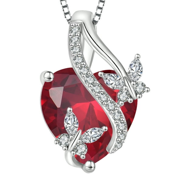 VESITIM Infinite Heart Pendant Sterling Silver Butterfly Necklace for Women Jewelry Gift with Birthstone July Created Ruby