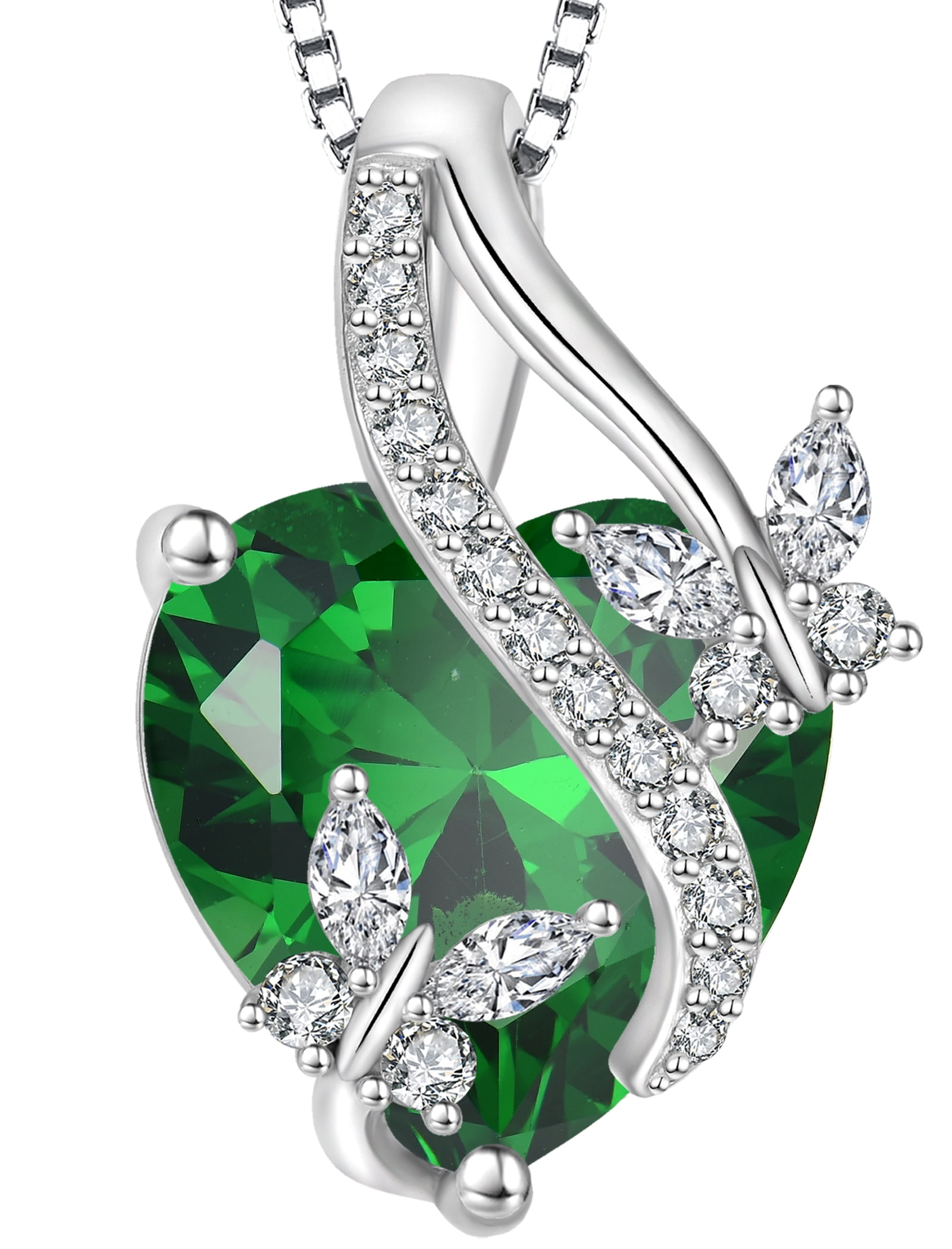VESITIM Infinite Heart Pendant Sterling Silver Butterfly Necklace for Women Jewelry Gift with Birthstone May Created Emerald
