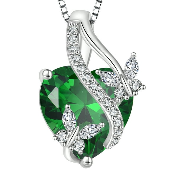VESITIM Infinite Heart Pendant Sterling Silver Butterfly Necklace for Women Jewelry Gift with Birthstone May Created Emerald