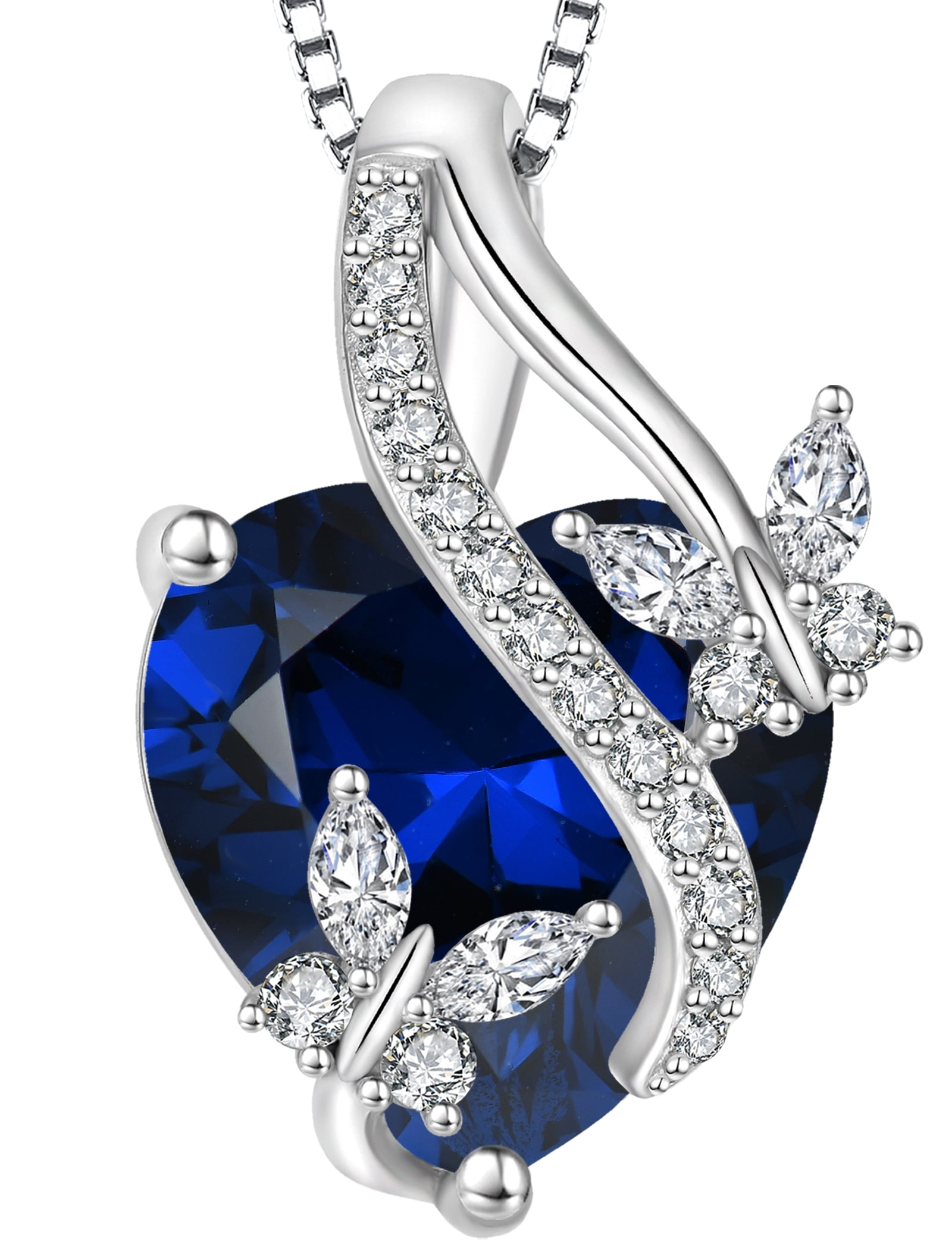 VESITIM Infinite Heart Pendant Sterling Silver Butterfly Necklace for Women Jewelry Gift with Birthstone September Created Sapphire