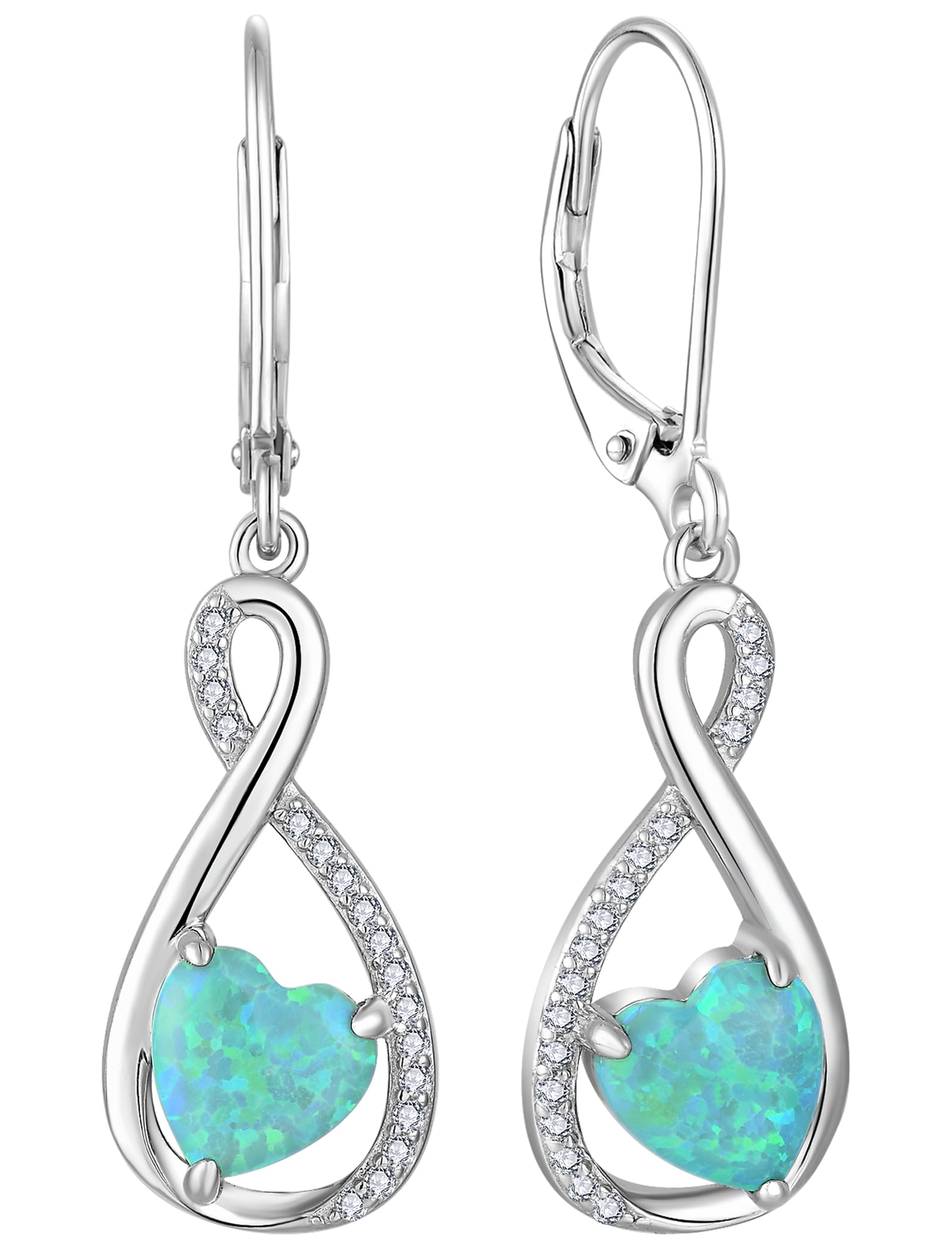VESITIM Infinity Dangle Leverback Earrings 925 Sterling Silver Heart Earrings Created Green Opal Jewelry for Women