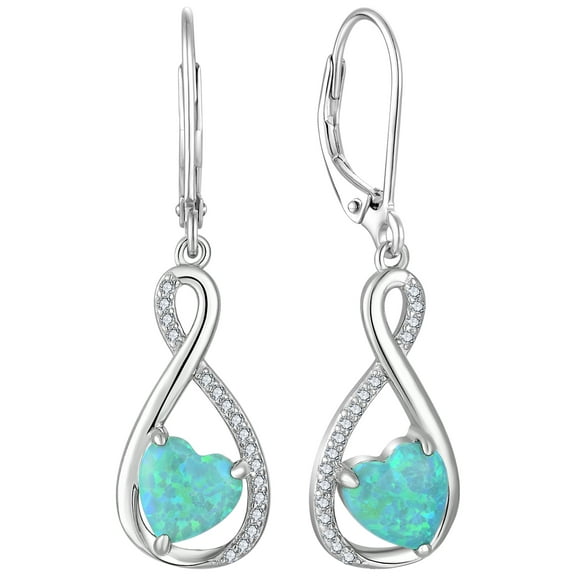 VESITIM Infinity Dangle Leverback Earrings 925 Sterling Silver Heart Earrings Created Green Opal Jewelry for Women
