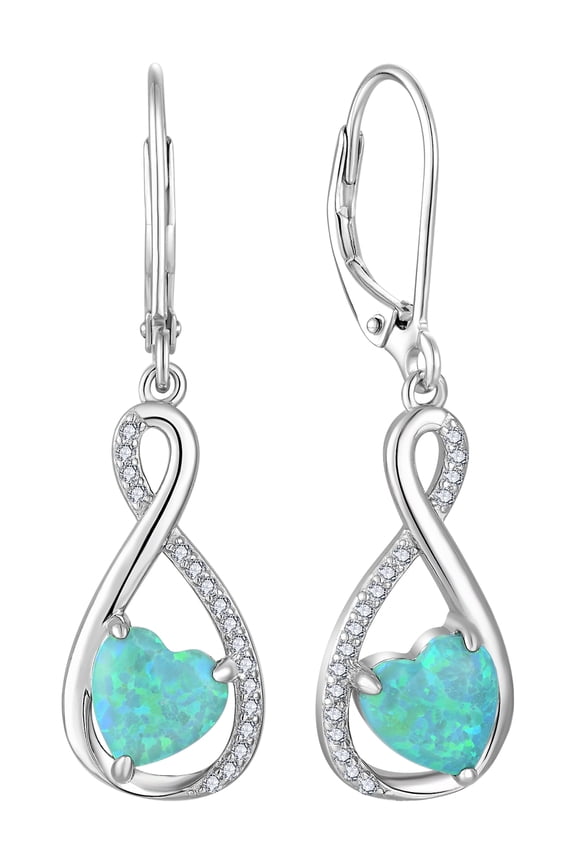 Infinity Dangle Leverback Earrings 925 Sterling Silver Heart Earrings Created Green Opal Jewelry for Women