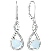 VESITIM Infinity Dangle Leverback Earrings 925 Sterling Silver Heart Earrings Created White Opal Jewelry for Women