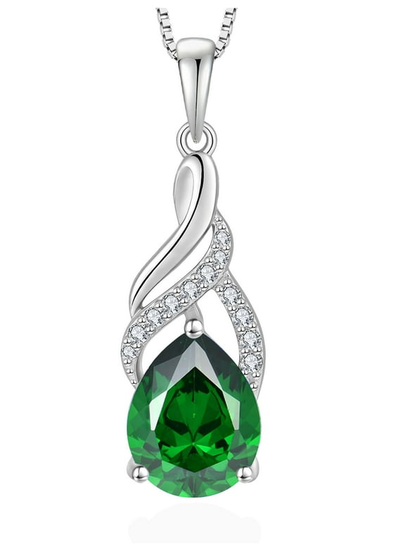 Infinity Teardrop Necklace for Women 925 Sterling Silver Twisted Pendant May Birthstone Created Emerald Jewelry Gift
