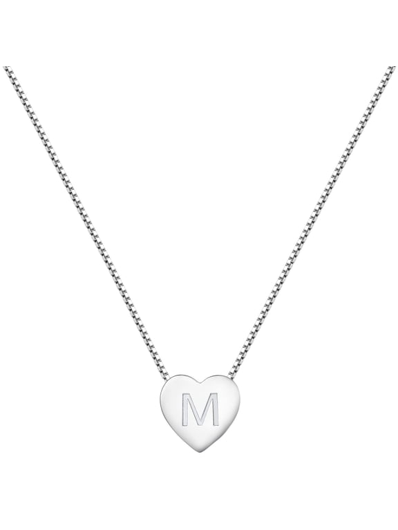 Initial Necklace 925 Sterling Silver Heart Letter Pendant M Alphabet Necklace for Women Jewelry Gift